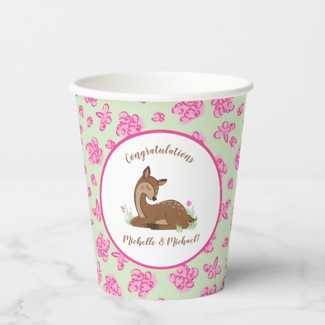 Vasos De Papel Deer Fawn Baby Shower Woodland Animals (Anverso)