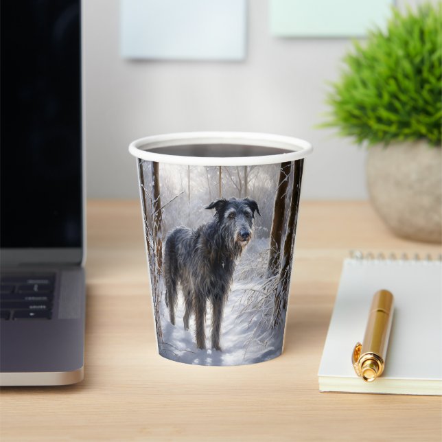 Vasos De Papel Deerhound escocés deja que nieve Navidades (in situ)