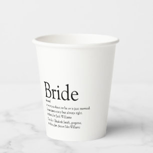 Vasos De Papel Definición Divertida de Novia Regalo para Despedid