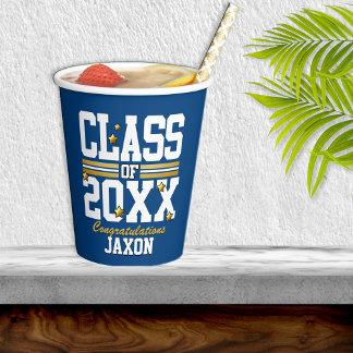 Vasos de papel del año de graduación Azul|Dorado