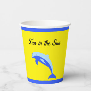 Vasos De Papel Delfín Azul Feliz, Dibujo Animado del Océano Tropi