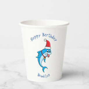 Vasos De Papel Delfín lindo con personalizado de Santa hat