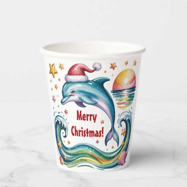 Vasos De Papel Delfín navidad en paraíso tropical (Anverso)