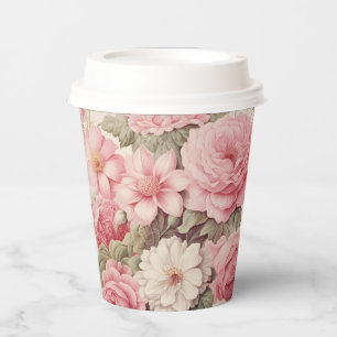 Vasos De Papel Delicadas rosas color de agua rosadas y flores de 