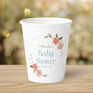 Vasos De Papel Delicadas tazas de papel de Baby Shower azul flora
