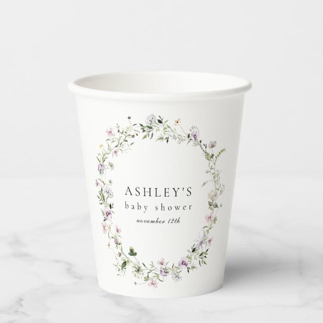 Vasos De Papel Delicate Purple Floral Baby Shower (Anverso)