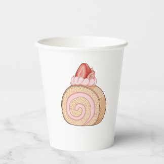 Vasos De Papel Delicioso Bizcocho Suizo de Fresa Ilustración Acua
