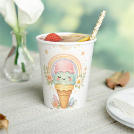 Vasos De Papel Delicioso helado kawaii con arcoíris pastel de ver