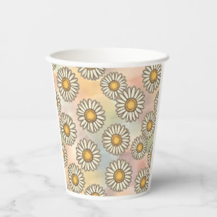 Vasos De Papel Delicioso patrón de margarita sobre fondo pastel