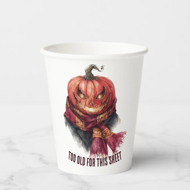 Vasos De Papel Demasiado Viejo Para Esta Hoja. Calabaza divertida (Anverso)