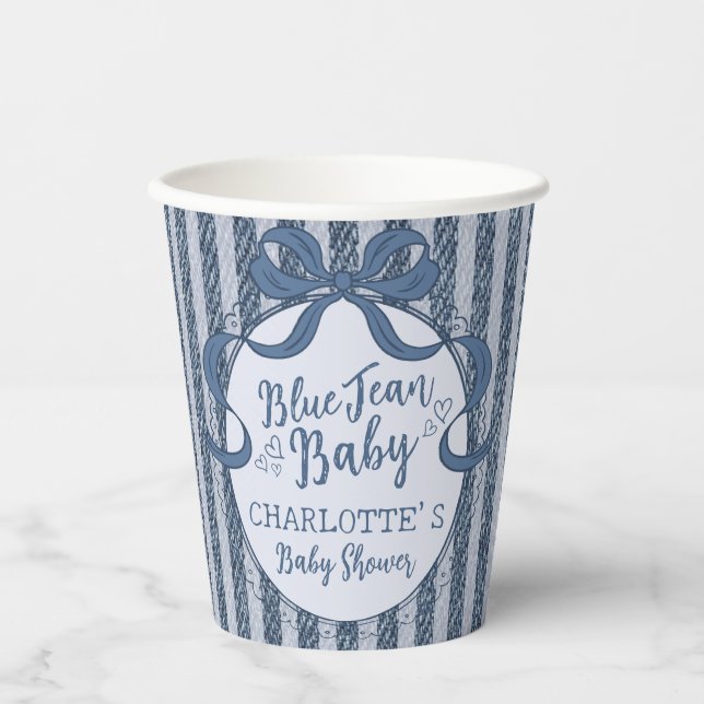 Vasos De Papel Denim Coquette Bow Blue Jean Baby Shower (Anverso)