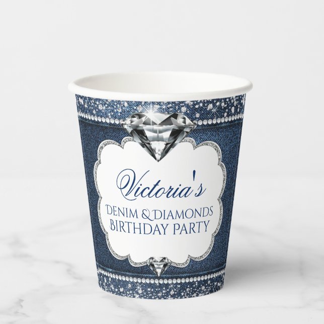 Vasos De Papel Denim Diamond Birday Party Paper Cups (Anverso)