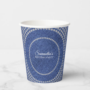Vasos De Papel Denim y Diamonds Jeans Azules Bling Birday Party