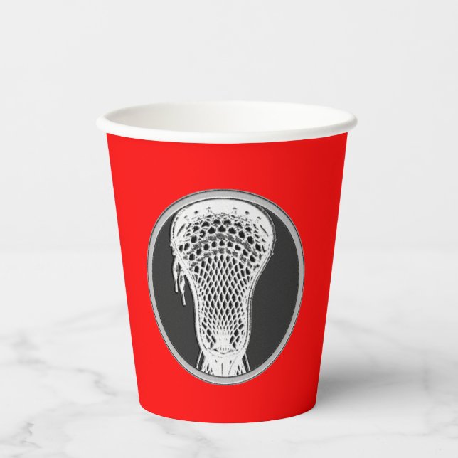 Vasos De Papel Deportes de Lacrosse Rojo (Anverso)