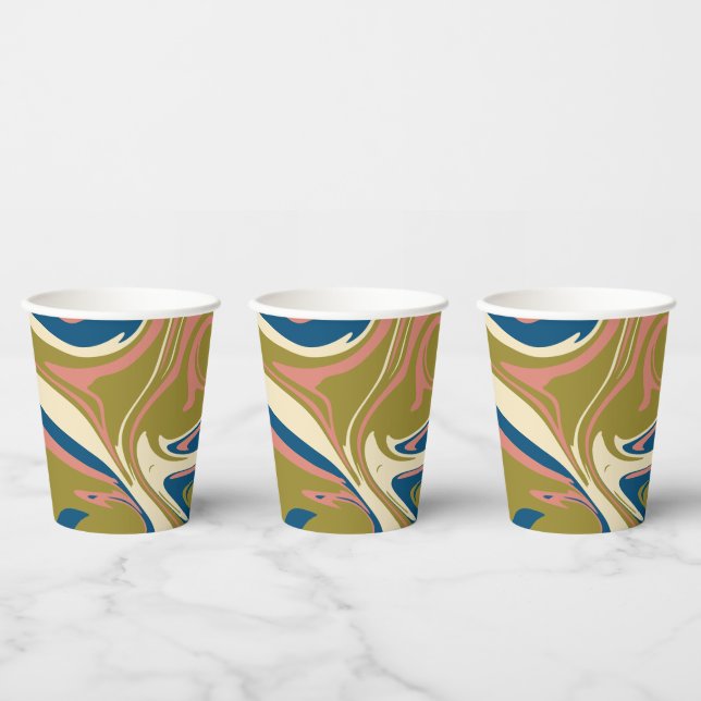 Vasos De Papel Derrame: azul, verde oliva, rosa y crema (Multi)