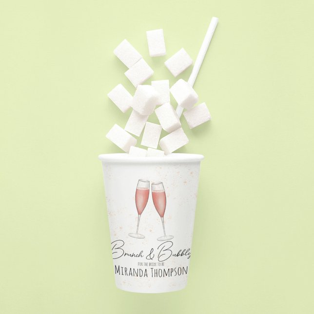 Vasos De Papel Desayuno Brunch Rosa Acuarela y Burbujas para Desp (Brunch and Bubbly Custom Party Paper Cup.)
