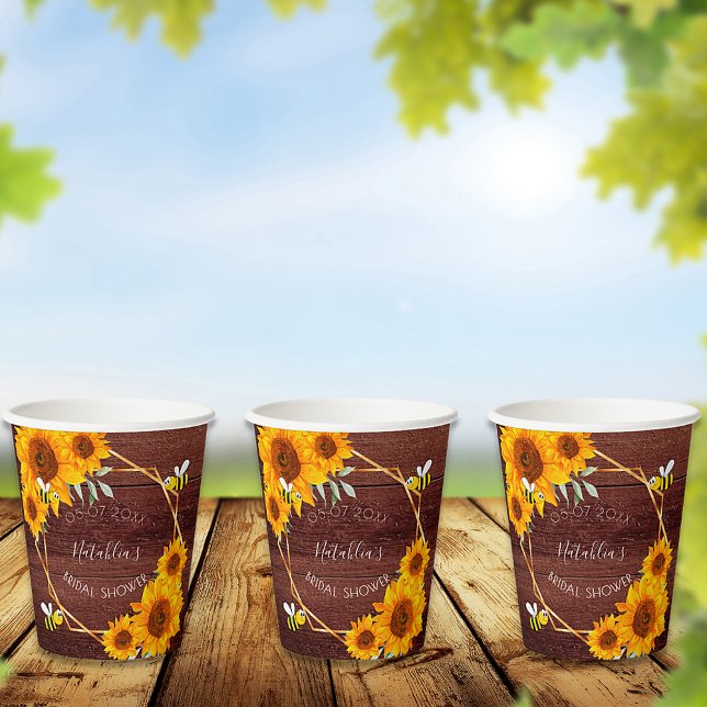 Vasos De Papel Desayuno de novia abejas girasoles rústico madera  (Subido por el creador)