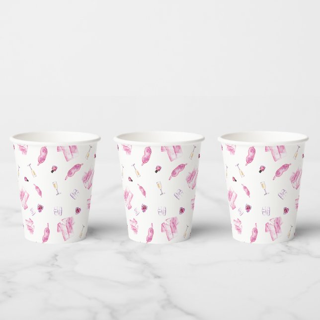 Vasos De Papel Desayuno Nupcial de Pijamas y Prosecco Script Rosa (Multi)