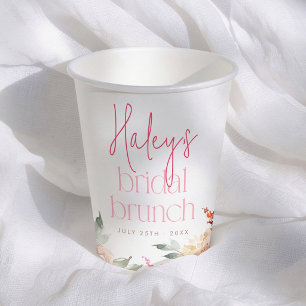 Vasos De Papel Desayuno nupcial floral rosa acuarela