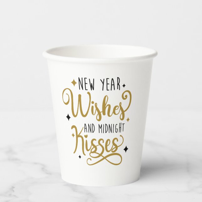 Vasos De Papel Deseos de Año Nuevo y besos de medianoche (Anverso)