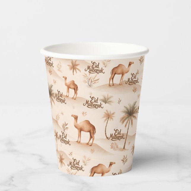 Vasos De Papel Desert Palms & Camels Paper Cups – Brown Theme (Anverso)