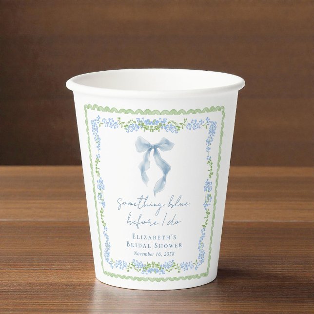Vasos De Papel Despedida de Soltera Arcoiris Azul Caprichoso (Something Blue Whimsical Bow Bridal Shower Paper Cups)