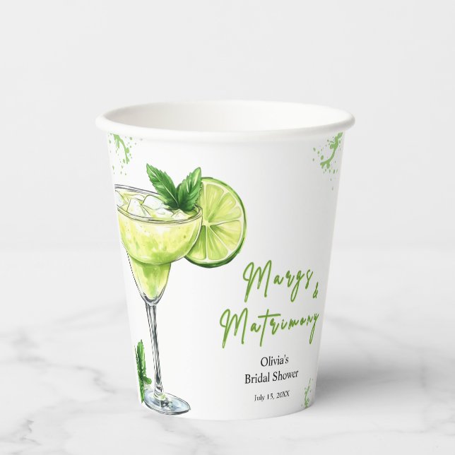 Vasos De Papel Despedida de Soltera Cóctel Margs y Matrimonio (Anverso)