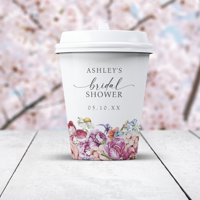 Vasos De Papel Despedida de soltera Colorida (Colorful Jewel Tone Wildflowers Bridal Shower Paper Cups by Painted Paperie
)