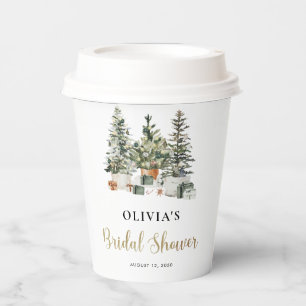 Vasos De Papel Despedida de soltera con árbol de Navidad y regalo