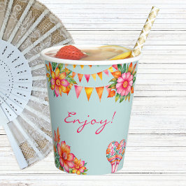 Vasos De Papel Despedida de Soltera con Fiesta Mexicana de Flores