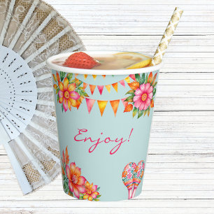 Vasos De Papel Despedida de Soltera con Fiesta Mexicana de Flores
