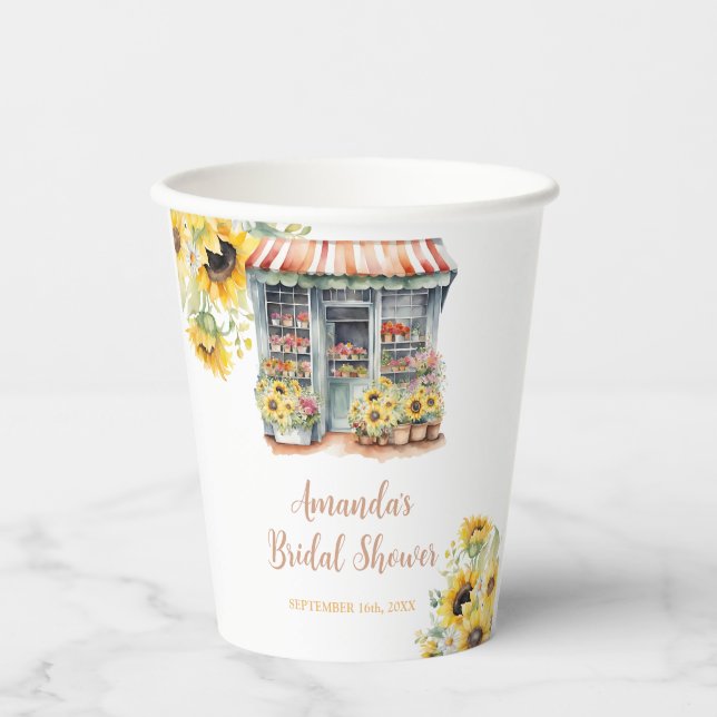 Vasos De Papel Despedida de soltera con girasoles Ella está fuera (Anverso)