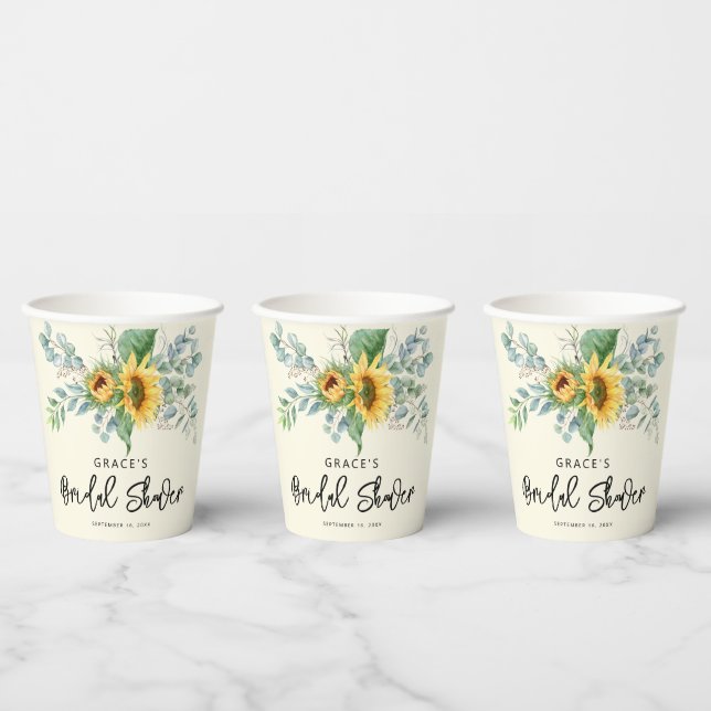 Vasos De Papel Despedida de soltera con girasoles rústicos y vege (Multi)