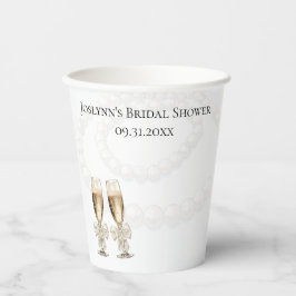 Vasos De Papel Despedida de Soltera con Perlas Blancas Elegantes 