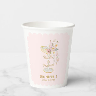 Vasos De Papel Despedida de soltera con perlas rosadas y Prosecco