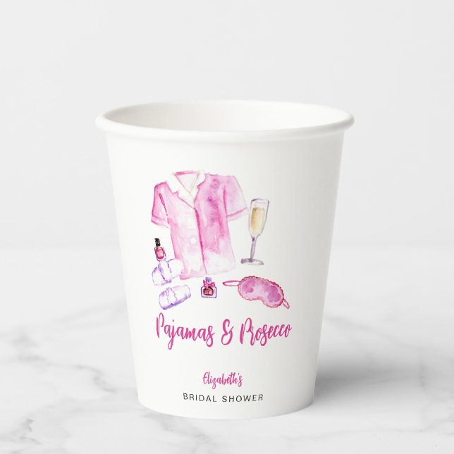 Vasos De Papel Despedida de soltera con pijamas y prosecco en gui (Anverso)