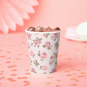 Vasos De Papel Despedida de soltera de flores rosadas vintage