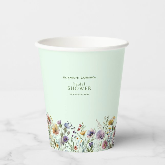 Vasos De Papel Despedida de Soltera Floral de Flores Silvestres C (Anverso)