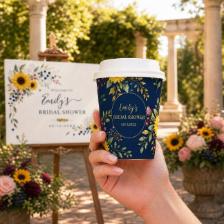 Vasos De Papel Despedida de soltera floral navy personalizada