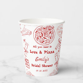 Vasos De Papel Despedida de soltera Hand Drawn es amor y pizza