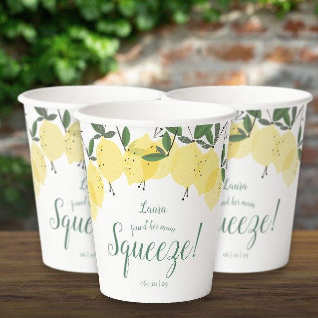 Vasos De Papel Despedida de Soltera Limones Main Squeeze (Main Squeeze Lemons Bridal Shower Paper Cups)