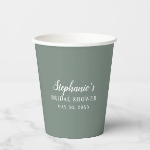 Vasos De Papel Despedida de soltera minimalista en verde salvia y