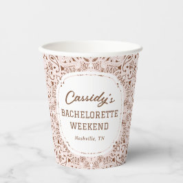 Vasos De Papel Despedida de Soltera Occidental Rosa y Marrón