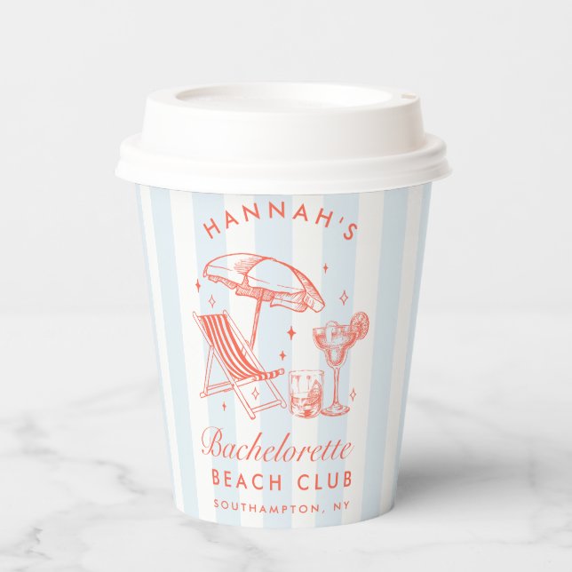 Vasos De Papel Despedida de soltera Retro Moderno Rayas Azules y  (Anverso)