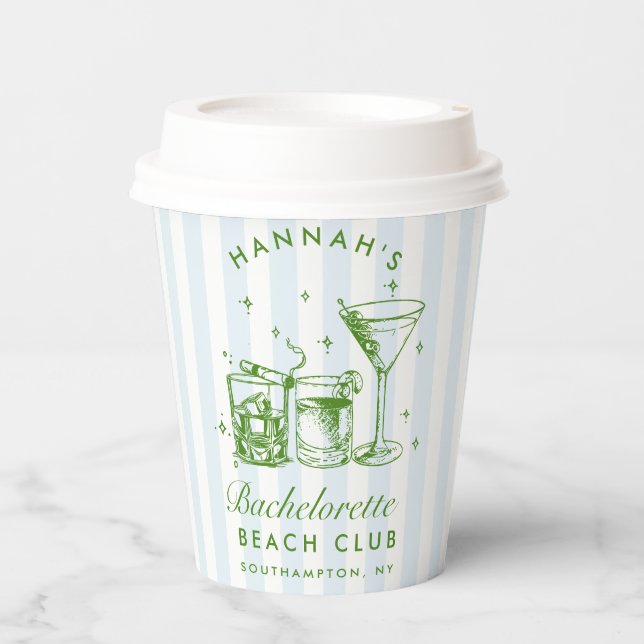 Vasos De Papel Despedida de soltera Retro Moderno Rayas Azules y  (Anverso)