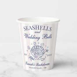 Vasos De Papel Despedida de soltera Retro Pink Seashells & Weddin