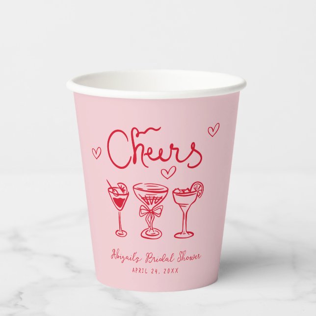 Vasos De Papel Despedida de soltera retro rosa personalizada (Anverso)