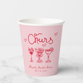 Vasos De Papel Despedida de soltera rosa personalizada Cheers Ret
