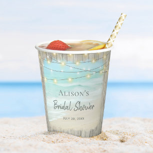 Vasos De Papel Despedida de soltera rústica de playa costera