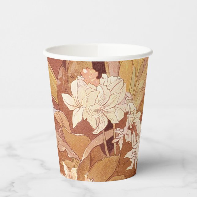 Vasos De Papel Detalle floral de Alphonse Mucha Art Nouveau (Izquierda)
